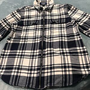 Chaps Men's Navy and White Plaid Shirt Jacket